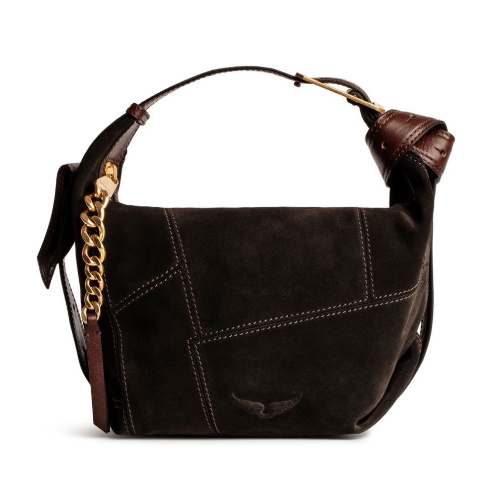 Zadig & Voltaire Le Cecelia Suede Patch Hobo Bag Timeless Dark Chocolate Brown